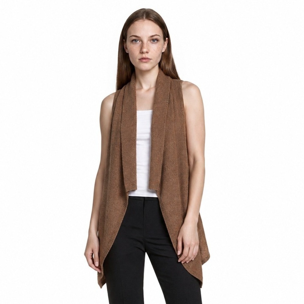 Lord & Taylor 100% Cashmere Sweater Vest Women's Size Small Brown Open Cardigan